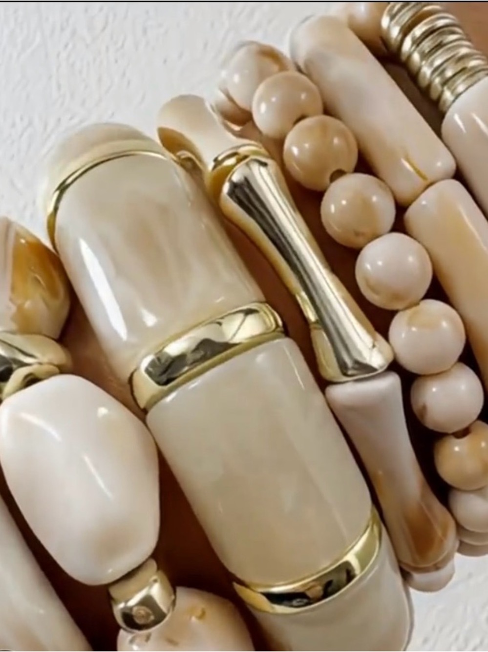 Cream & Gold Stackable Resin Bracelet Set - Women Jewelry